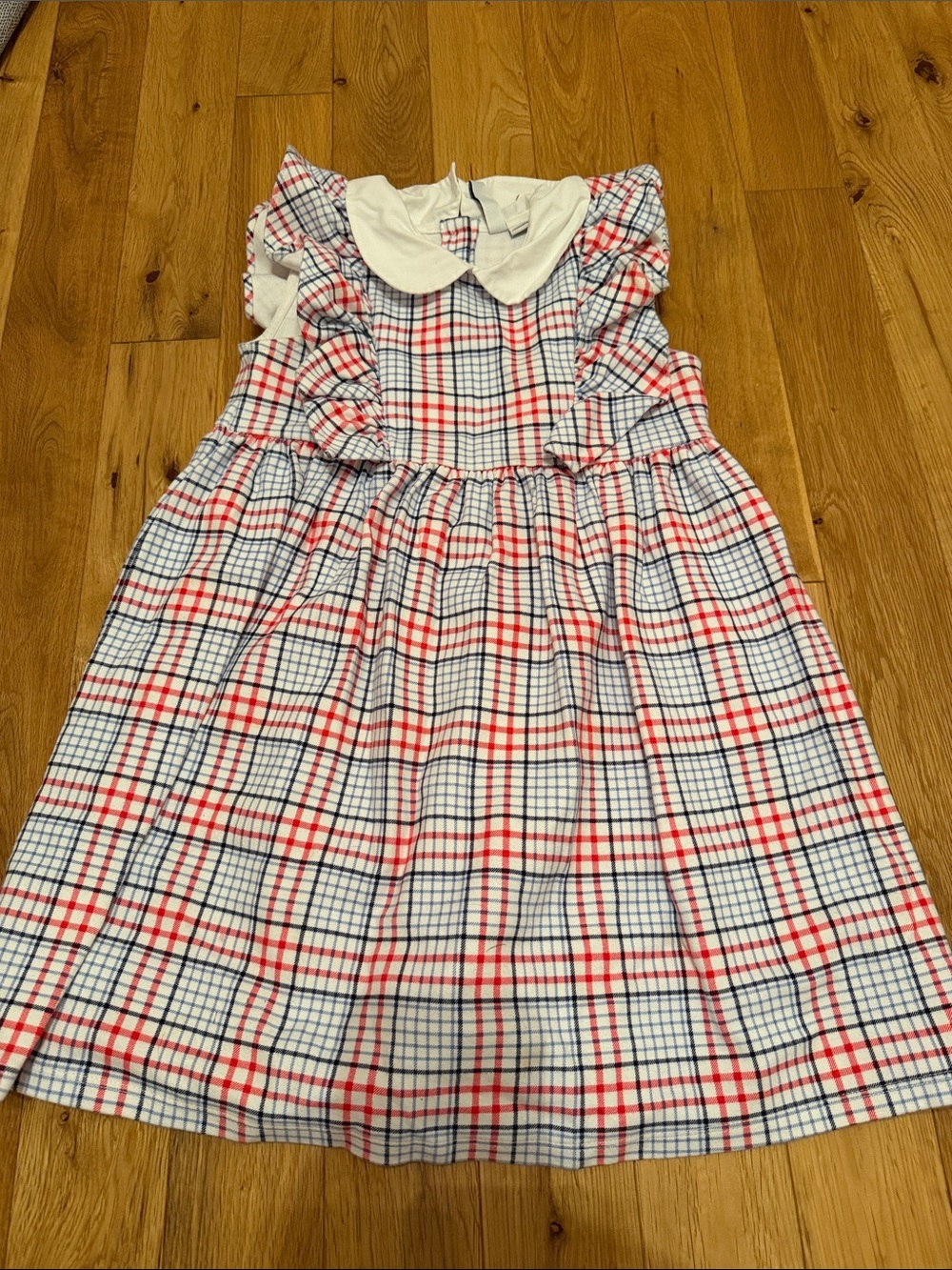 Janie and Jack White Dress with Red & Blue Plaid